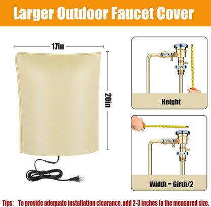 Heated Outdoor Faucet Cover for Winter Freeze Protection, Auto On/Off Thermostat Control Water Pipe Heater, 20"x17" Waterproof Heated Spigot Cover for Hose Bib and Backflow Preventer