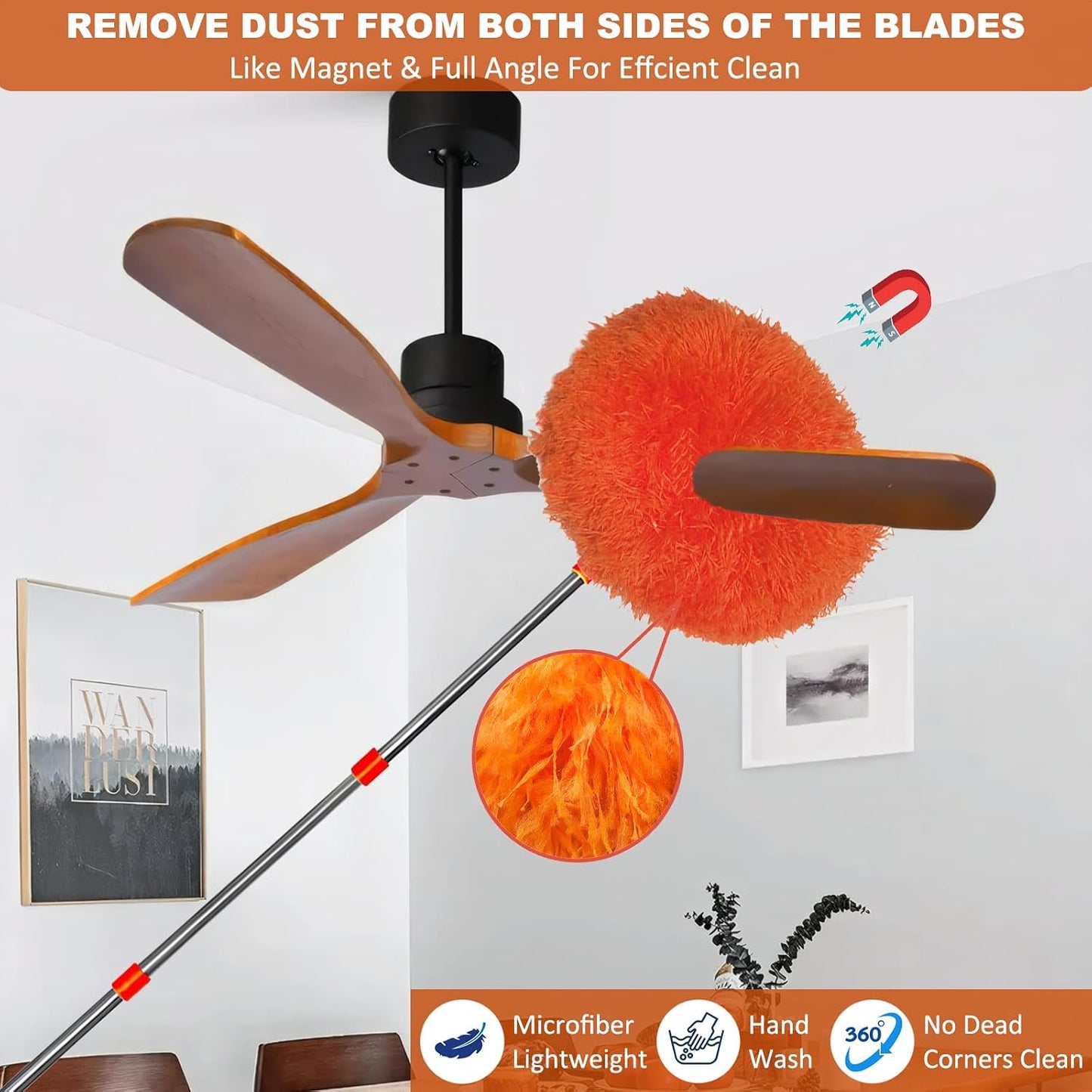 20 Ft+ High Reach Cleaning Tool Kit - Microfiber Feather Ceiling Fan Duster & Cobweb Duster with 3-14 ft Spliceable Pole Duster for Cleaning Fan, Spider Web, Ceiling, Blinds, Furniture Clean