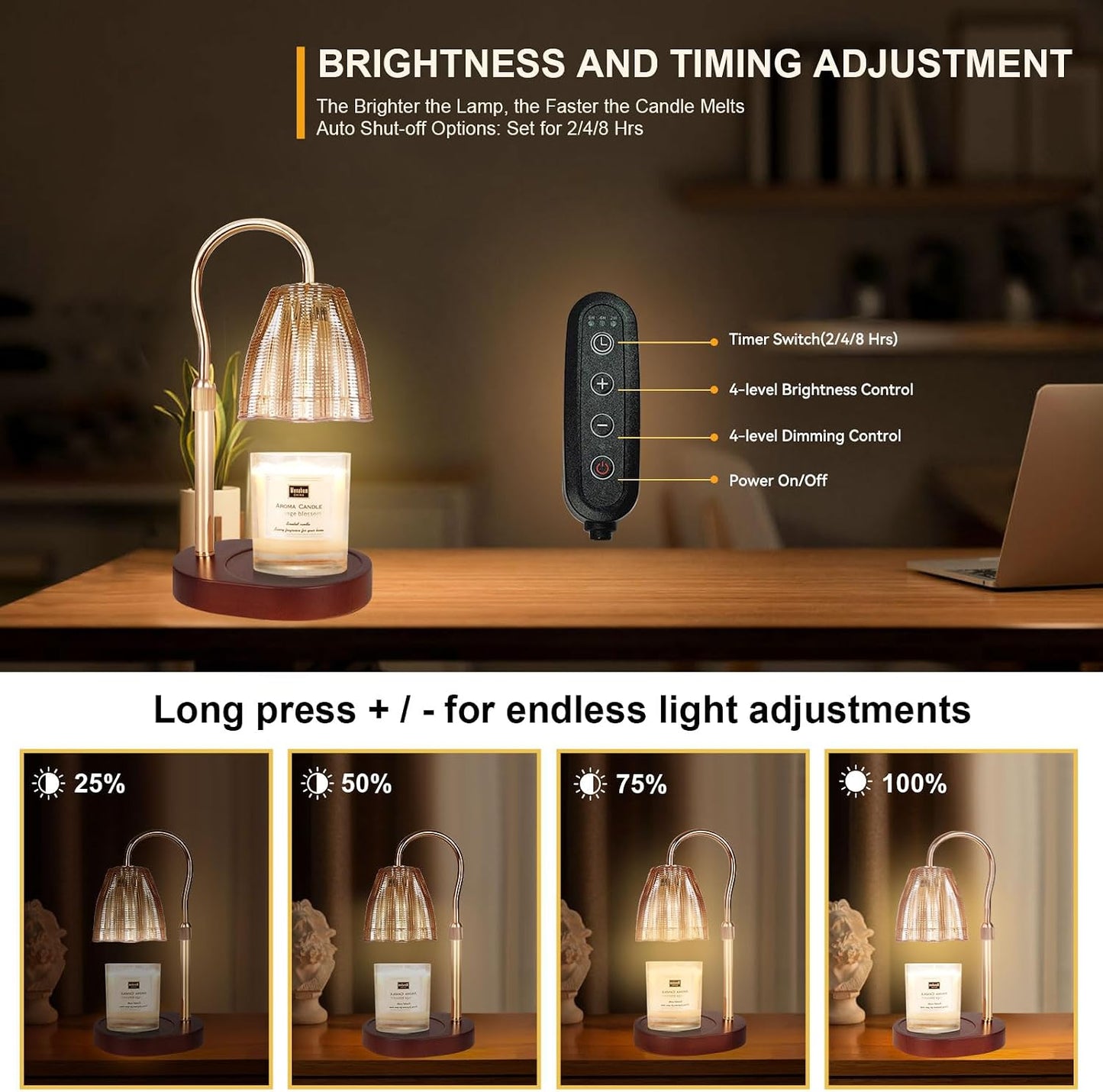 Candle Warmer Lamp with 3 Bulbs, Adjustable Height Dimmable Candle Warmer with Timer, Candle Lamp with Charming Gift Box Ribbon,Birthday Gifts for Women Mom, House Warming Gifts New Home Decor