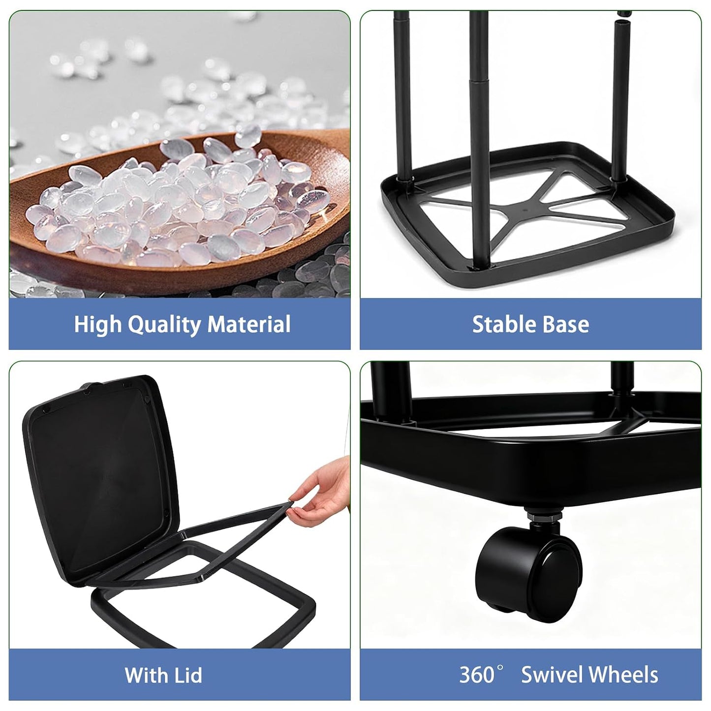 Collapsible Trash Bag Holder Portable Garbage Bin Holder Stand for Kitchen Outside High Capacity Plastic Outdoor Trash Can with Lid for Parties and Camping, Black