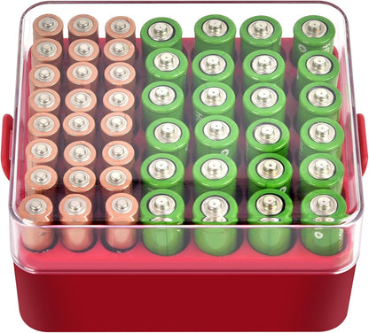 ALCYON Battery Organizer Storage Case, Battery Vault Box Container for 48pcs AA Batteries, Plastic Clear Protective Battery Holder for Travelling/Home/Office (Black, Large)