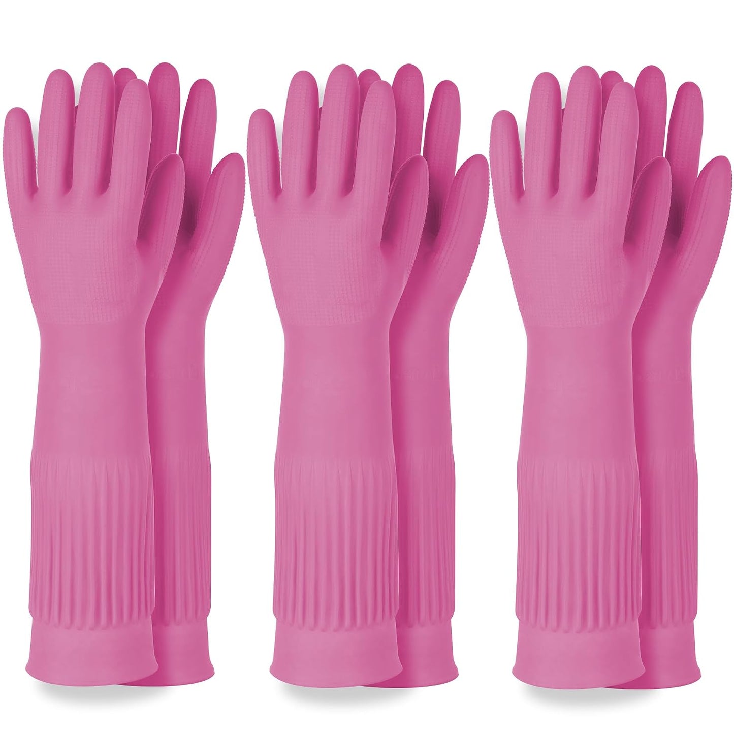 DABOGOSA Mamison 2 Pairs Reusable Waterproof Household Dishwashing Cleaning Rubber Gloves, Non-Slip Kitchen Glove (Pink, Medium (Pack of 2))
