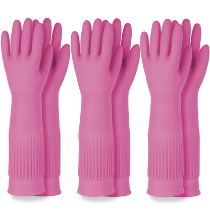DABOGOSA Mamison 2 Pairs Reusable Waterproof Household Dishwashing Cleaning Rubber Gloves, Non-Slip Kitchen Glove (Pink, Medium (Pack of 2))