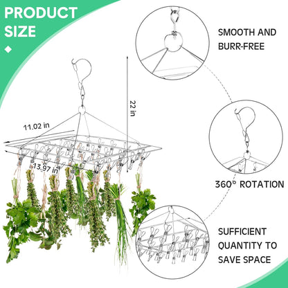 Bokon 4 Pcs Hanging Drying Rack for Herb Macrame Flower with Stainless Clip Dryer Hook for Drying Herb Air Plants Spices Flower Hydroponic Plant Ready to Use with Ceiling Hook(Round)