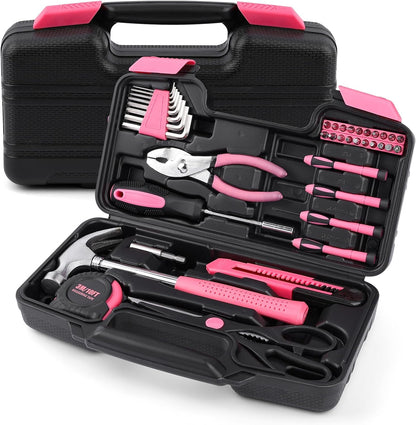 40PCS Tool Set , Small Tool Kit, General Household Tool Box for Home Repair, Ideal Gift Choice (Pink)