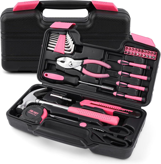 40PCS Tool Set , Small Tool Kit, General Household Tool Box for Home Repair, Ideal Gift Choice (Pink)