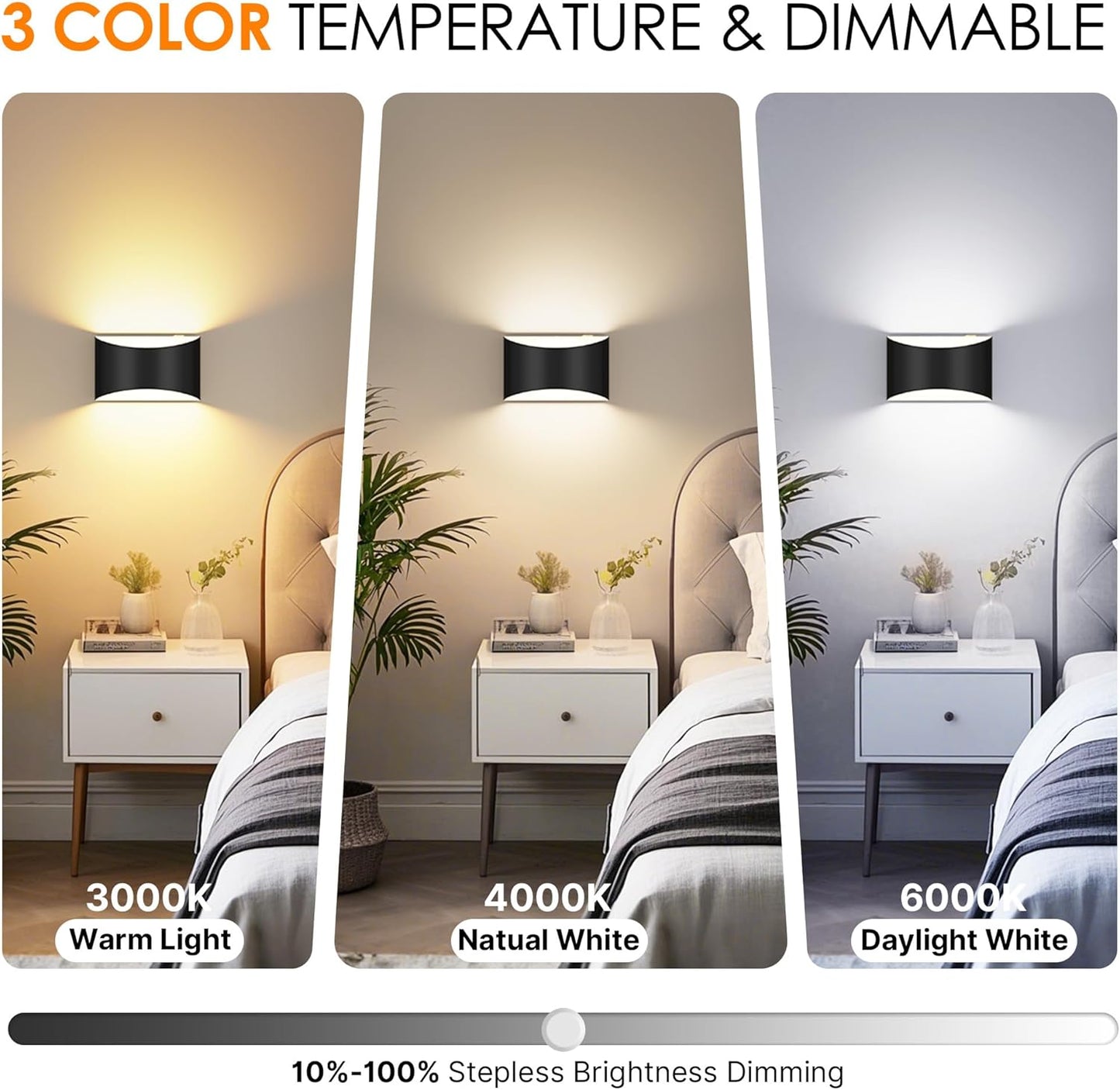 FOLKSMATE Battery Operated Wall Sconces Set of 2, 8000mAh Rechargeable Remote & Touch Control Wall Lamps, 3 Color Temperatures, Timer Dimmable Light for Bedroom, Living Room, Hallway