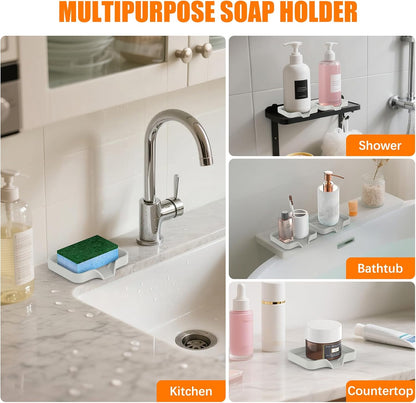 2 Pack Silicone Soap Dish, Self Draining Soap Dish, Non Slip Bar Soap and Sponge Holder for Bathroom Kitchen Sink Counter Organizer Easy to Clean Soap Tray Waterfall Soap Saver