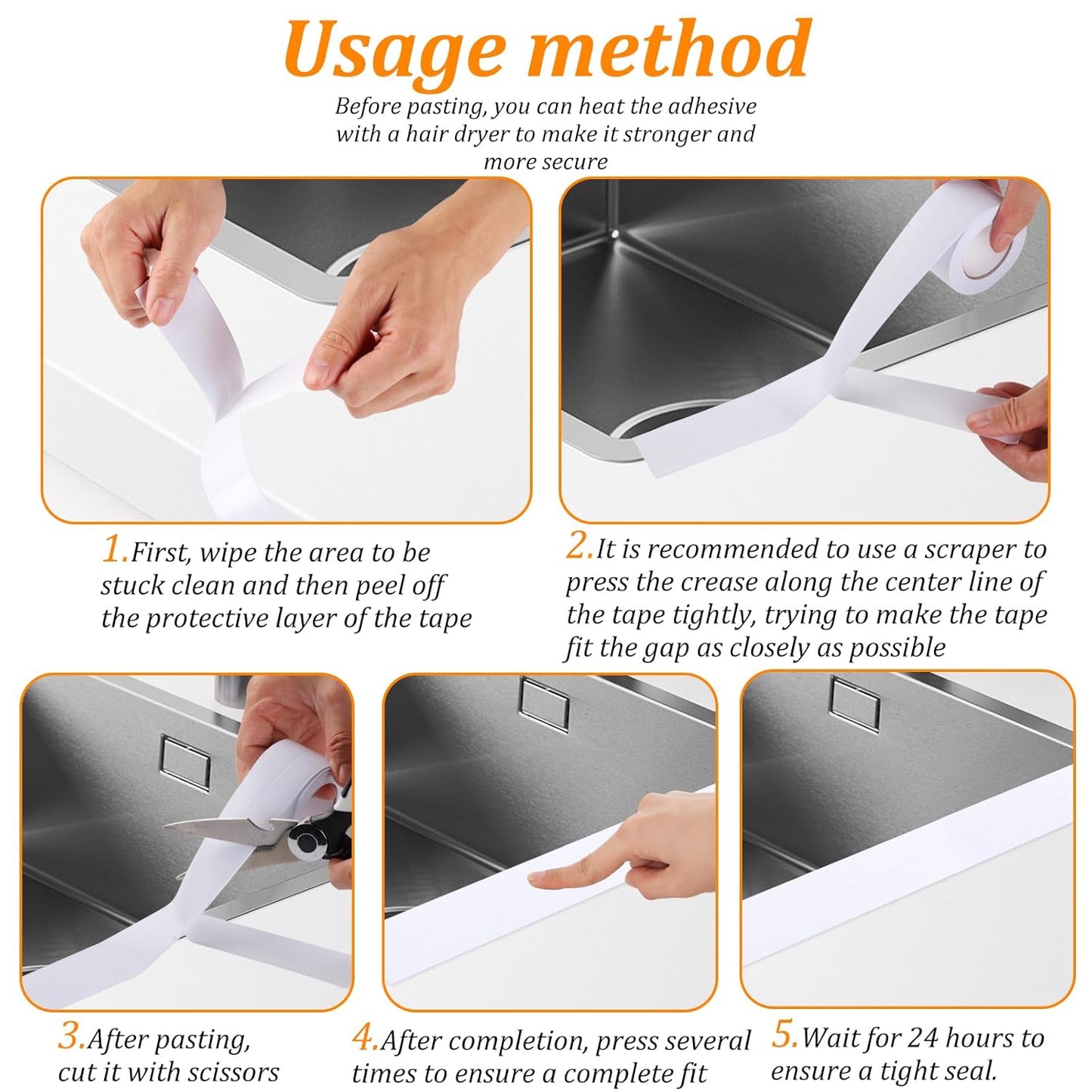 2 Rolls White Caulk Tape Waterproof Self Adhesive, Premium tub caulking strip with Sealing Tool, Easy to Install Peel and Stick Caulking Tape for Bathtub, Toilet, Kitchen, Stoves, Sink (1.5" x 10.5Ft)