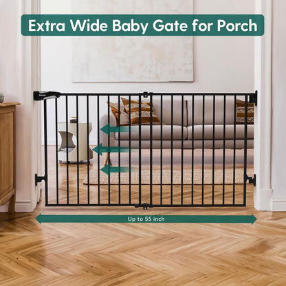 Babelio Baby Gate for Stairs, Kitchen & Doorways, No Bottom Bar| One-Handed Operation| Auto-Close| Hardware Mount (Drill Needed) Safety Dog/Pet Gate (Black - B17, 26-43" W, 28" H)