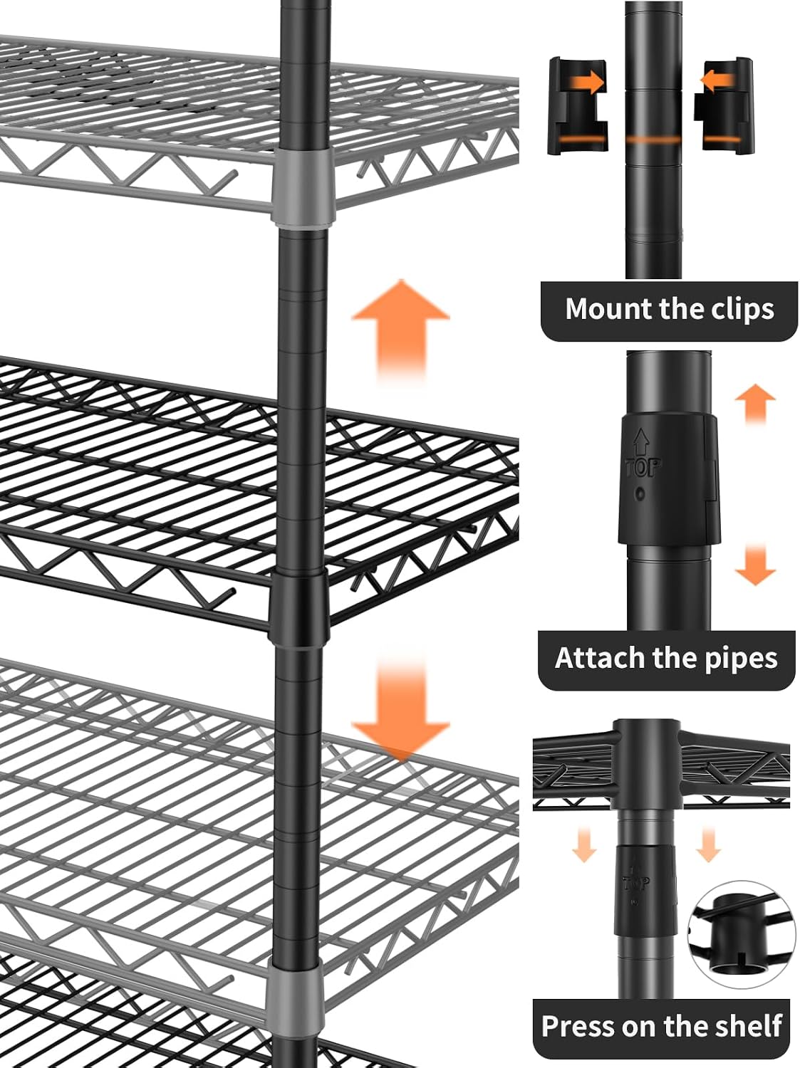 Golpart 4 Tier Adjustable Storage Shelves Metal Utility Shelf Wire Shelving Unit Organizer Rack for Home Kitchen Office Bathroom Pantry Room 12" D x 18" W x 44" H