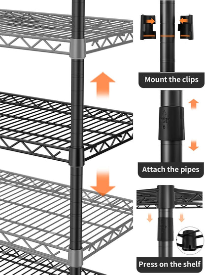 Golpart 4 Tier Adjustable Storage Shelves Metal Utility Shelf Wire Shelving Unit Organizer Rack for Home Kitchen Office Bathroom Pantry Room 12" D x 18" W x 44" H