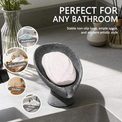 Self Draining Soap Dish with Suction Cup, Leaf Shaped Resin Soap Holder for Bathroom, Shower, Sink & Kitchen (Beige)