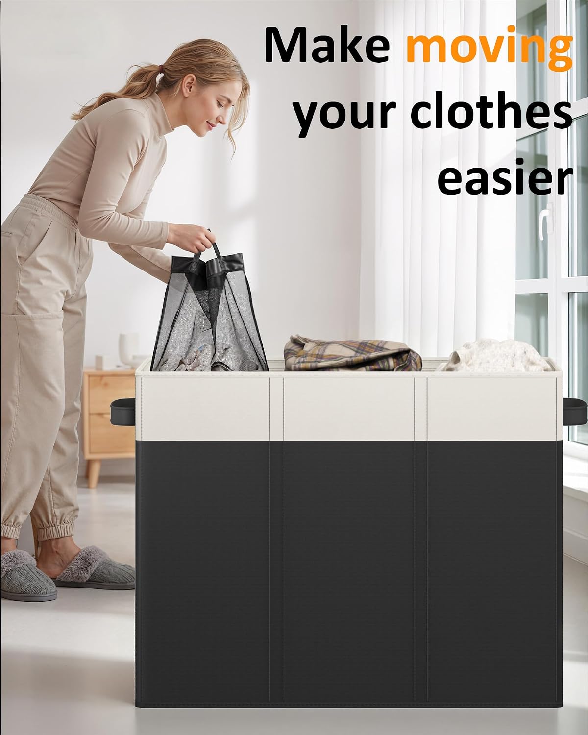 Optish 180L Laundry Hamper 3 Section, Large Laundry Hamper with Lid, Dirty Clothes Hampers with 3 Inner Bags, Laundry Basket Organizer for Laundry, Bedroom, Bathroom, Hamper 3 Compartment, Black
