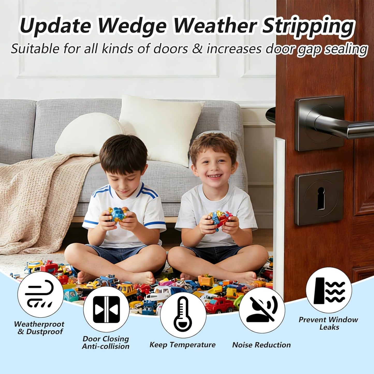 118" Weather Stripping Door Seal Strip, Wedge-Shape Window Foam Seal Strip, Soundproof Front Door Frame Seal, Self-Adhesive Winter Insulation for Doors & Windows, Noise Cancelling Window Inserts
