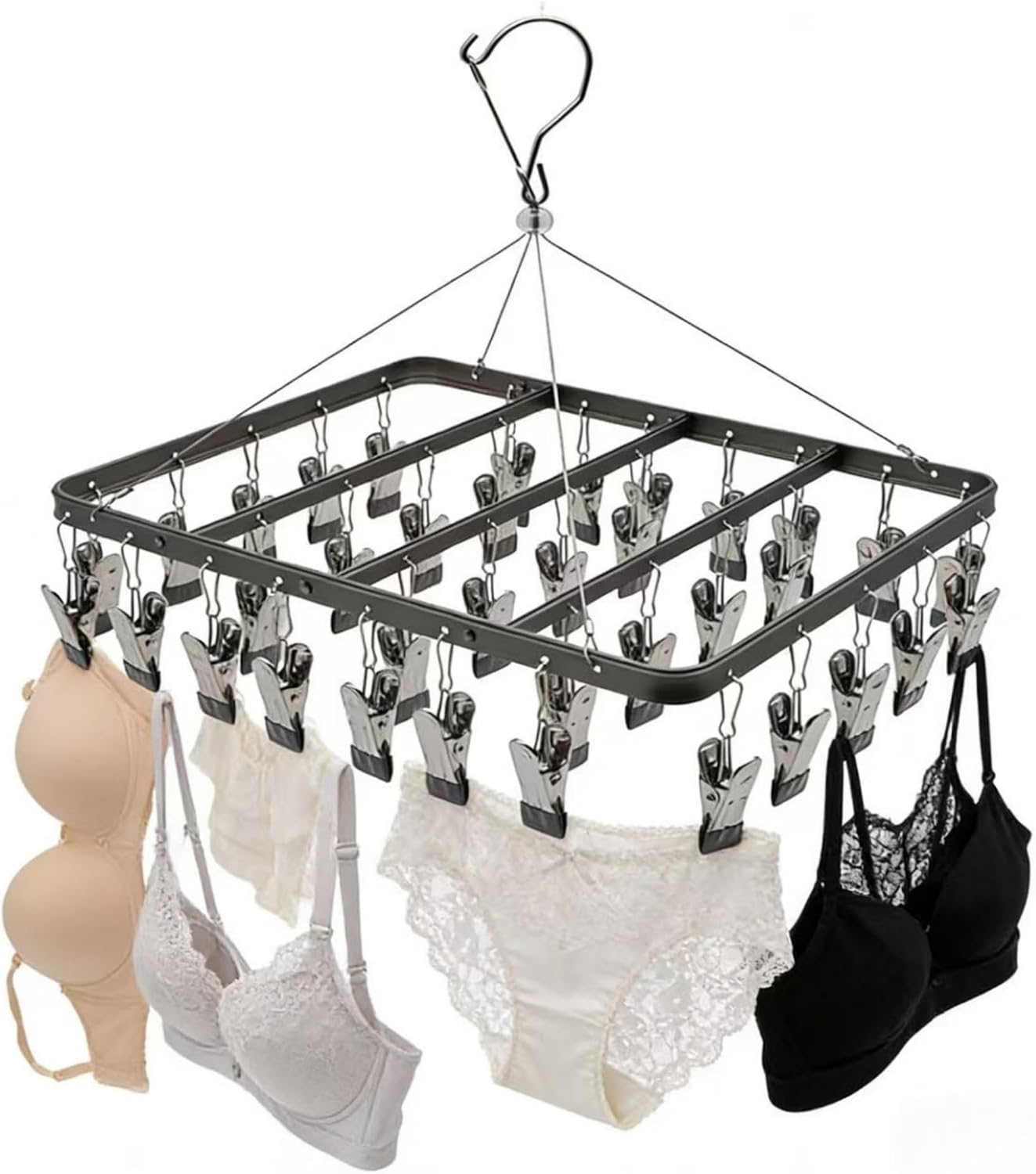 Pants Hangers Clothes Drying Racks Clip Hangers Metal with 36 Clips Windproof Underwear Hanger Foldable Laundry Clip for Jeans Yoga Leggings Trousers Socks Bras (Pink)
