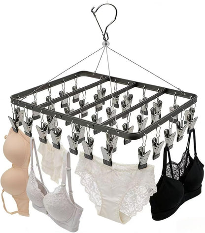 Pants Hangers Clothes Drying Racks Clip Hangers Metal with 36 Clips Windproof Underwear Hanger Foldable Laundry Clip for Jeans Yoga Leggings Trousers Socks Bras (Pink)