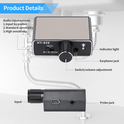 Water Leakage Detector, Underground Water Pipe Leak Detector Monitor with Intelligent High Sensitivity for Site Construction, Car Maintenance and Pipeline Locator