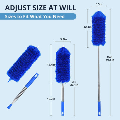 ZZ LAZYCOTTAGE Microfiber Feather Duster for High Reach, Lightweight Ceiling Fan Cleaner, 91.5" Telescopic Pole, Cobweb Duster with Extension Pole for Home & Car