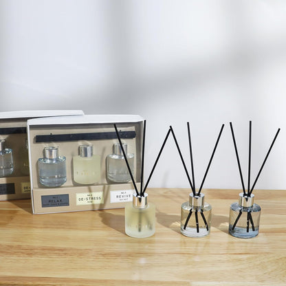 3 Pack Fragrance Reed Diffuser, 50ML Lavender Jasmine Lemongrass Aromatherapy Diffuser Set with 12 Black Fiber Sticks,Air Freshener for Bedroom Bathroom Office, 8.2X 6.6X 2.1 inch