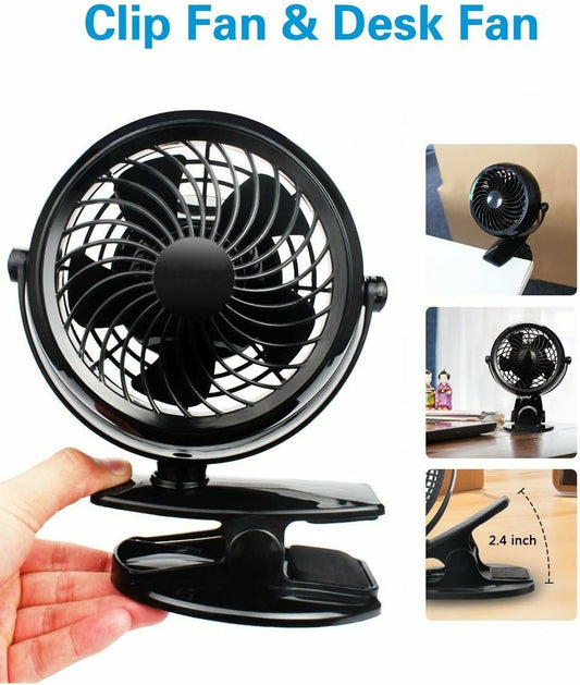Gazeled Clip on Fan Battery Operated, 360° Rotation, with 8 Free AA Batteries, Quiet USB or Battery Operated Fan, 5'' Portable Battery Powered Clip on Fans for Camping, Stroller, Bedroom, Outdoor