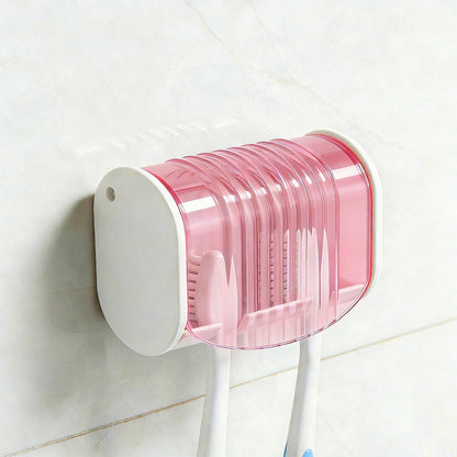 1 Pack Toothbrush Holder Wall Mounted with Cover for Bathroom, 2 Slots Toothbrush Storage Organizer for Shower, Self Adhesive Toothbrush Hanger (Grey)