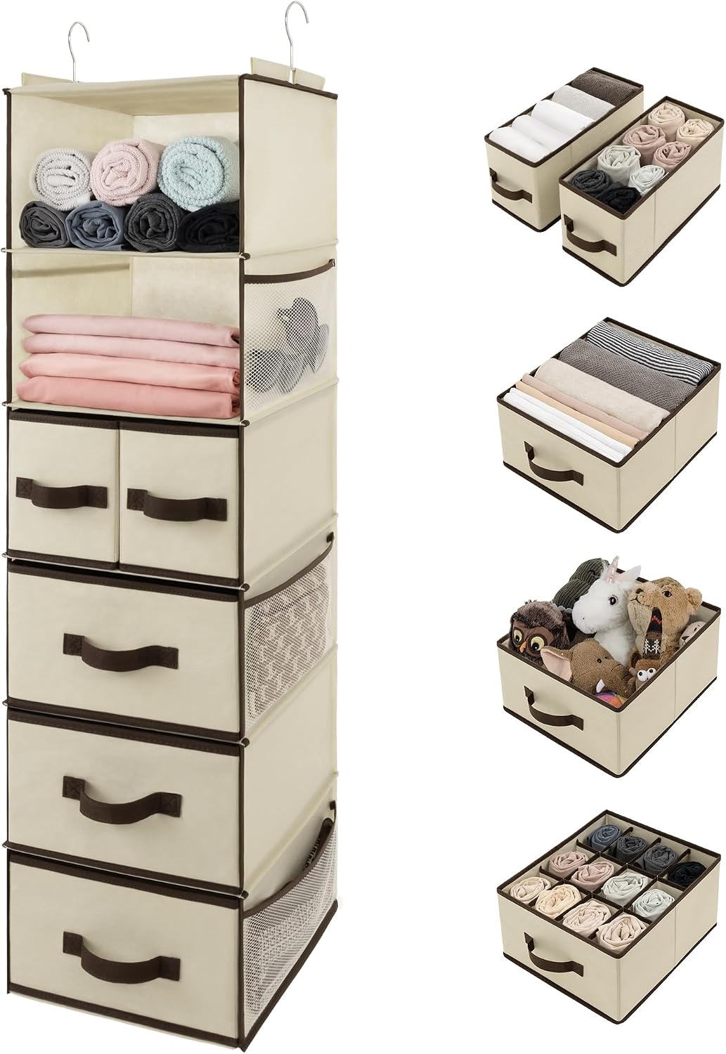 GRANNY SAYS Hanging Closet Organizer 6 Shelves, Closet Organizers and Storage with 5 Drawers, 6 Side Pockets Closet Hanging Organizer, Hanging Storage Organizer for Closet, Baby Clothes, Gray