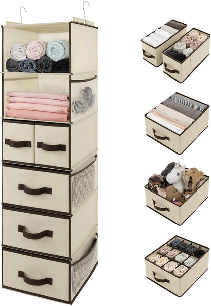 GRANNY SAYS Hanging Closet Organizer 6 Shelves, Closet Organizers and Storage with 5 Drawers, 6 Side Pockets Closet Hanging Organizer, Hanging Storage Organizer for Closet, Baby Clothes, Gray