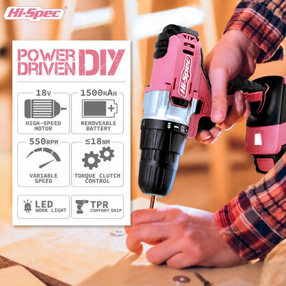 Hi-Spec Tool Kit with 3.6V USB Small Electric Screwdriver Set, Pink Drill Set for Women, Tool Kit for Home