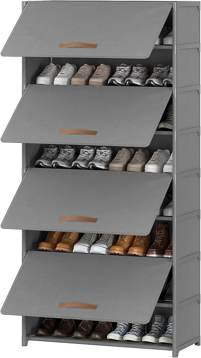 Shoe Rack, 5 Tier Shoe Storage Cabinet with Door 20 Pair Plastic Shoe Shelves Organizer for Closet, Entryway, Hallway, Bedroom, Black