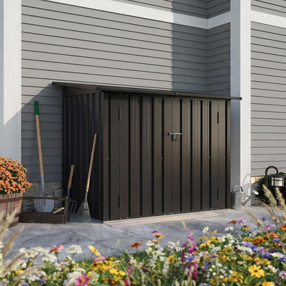 Aoxun Outdoor Storage Cabinet, 35 Cu.Ft Metal Storage Shed with Floor, All-Weather Outdoor Storage Box with Hydraulic Lid, Lockable Doors for Patio Garden Garage, Black