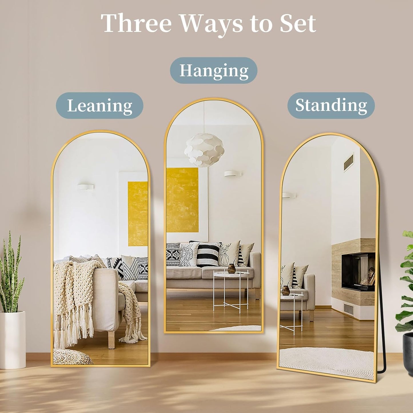 Full Length Mirror with Stand, 71"x28" Arched Full Body Large Stand Up Aluminum Frame Floor Standing Mirror, Freestanding Hanging Leaning Mounted for Bedroom Living Room Entryway Gold