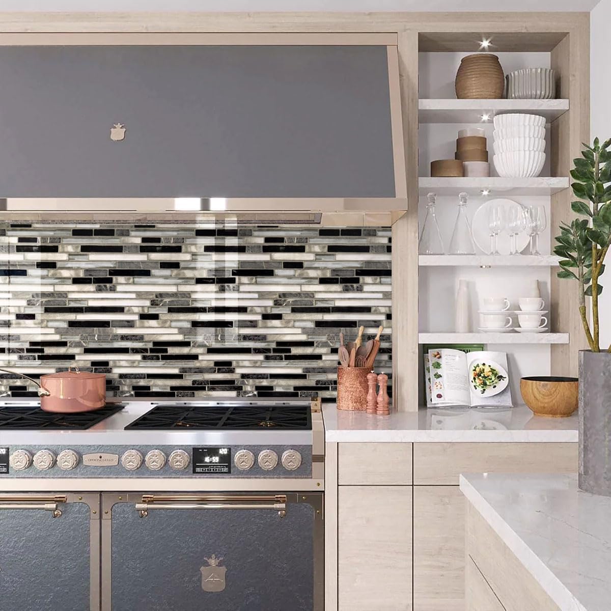Livebor Peel and Stick Backsplash Wallpaper Kitchen Backsplash Wallpaper 11.8inch x 118.1inch Tile Contact Paper Kitchen Peel and Stick Countertops Waterproof Contact Paper for Bathroom Tile Vinyl