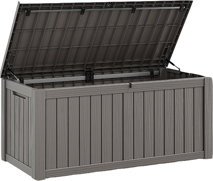 Fancyango 75 Gallon Outdoor Deck Box Waterproof, Large Storage Box for Patio, Resin Storage Bench Lockable for Garden Tools, Package Delivery, Black