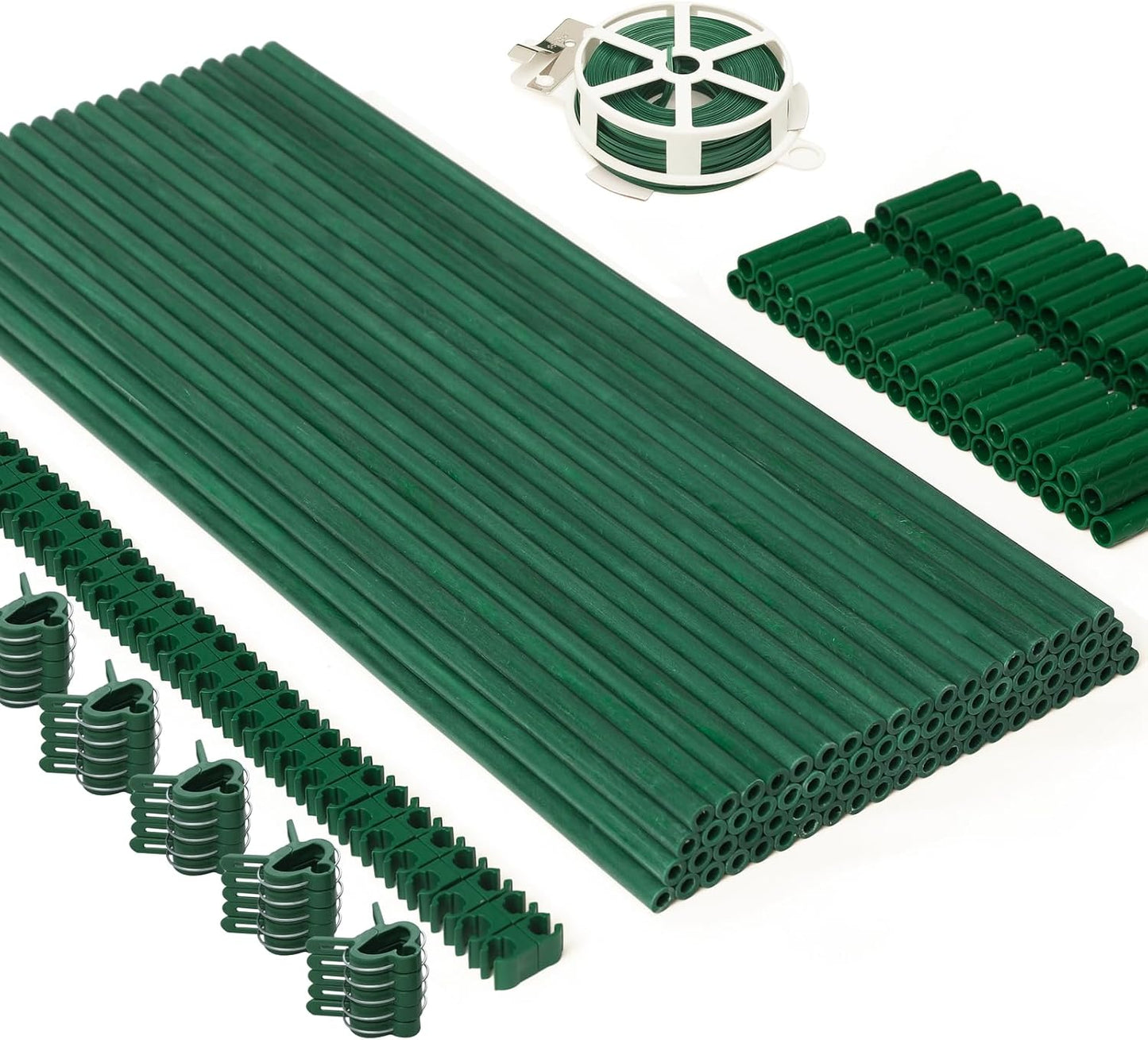 MAXPACE 62pcs Garden Stakes Kit: Includes 20 Sets of Fiberglass Plant Sticks Supports & Accessories for DIY 4ft, 5ft, 6ft, 7ft Stakes for Tomato, Vegetables, Indoor & Outdoor Gardening Supplies