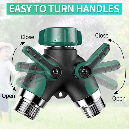 2 Way Garden Hose Y Splitter, 3/4 Inch Heavy Duty Metal Faucet Splitter | 2 Pack 3/4" Garden Hose Splitter Heavy Duty Water Faucet Splitter with Comfortable Rubberized Grip + 6 Extra Rubber Washers