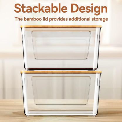 spospo 2 Pack Trash Bag Holder with Bamboo Lid, Stackable Trashbag Dispenser, Extra Large Garbage Bag Holder for Kitchen Laundry Room Under Sink Organization and Storage