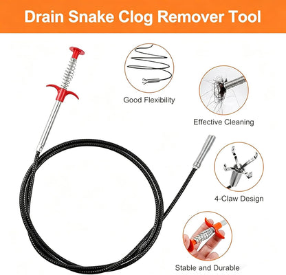 79 Inch Drain Snake Clog Remover Tool, 4-Claw Flexible Grabber for Hair in Toilet, Sink, Shower, Kitchen, Bath Tub & Sewer Drain Unclog (Black)