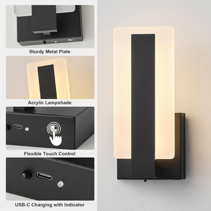 KARTOOSH Rechargeable Wireless Wall Sconces,Battery Operated Modern Wall Light Set of Two with Remote Control,Dimmable,3000K/4000K/6000K,Timer,Cordless Lighting for Hallway,Bedroom,Living Room Black