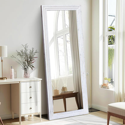 65"x22" Full Length Mirror Solid Wood Frame Floor Mirror with Stand for Living Room, Bedroom Hanging Standing or Leaning, Brown