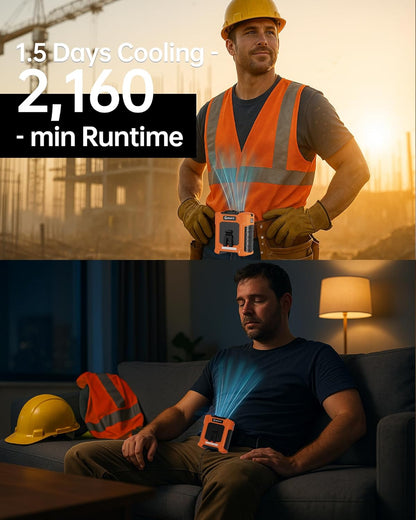 Waist Clip Fan - 5000mAh Rechargeable Portable Personal Fan, 39ft/s Ultra-Strong Wind, 29H Runtime, 5 Speeds, LED & SOS Light, for Outdoor, Camping, Hiking, Construction