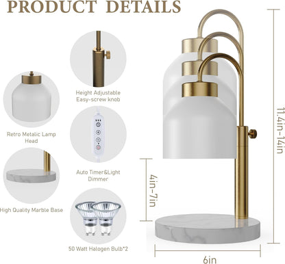 AIKUT Candle Warmer Lamp, with 2 Bulbs,Timer & Dimmer,Compatible with Large Yankee Candle Jars,3 Wick Candles,Height Adjustable Electric Top Candle Melter,White,110-120v