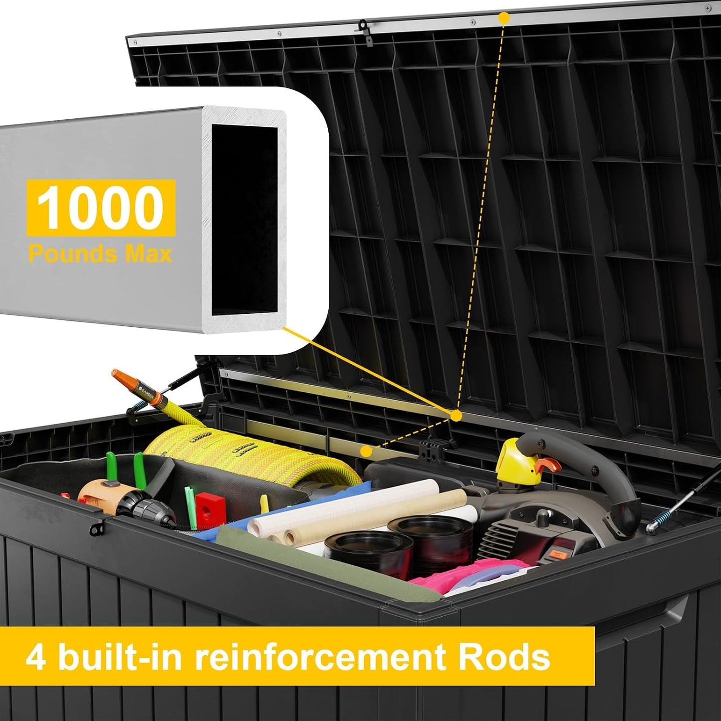 150 Gallon Waterproof Outdoor Storage Box,Resin Deck Box,Lockable Outside Storage Box Container for Patio Furniure,Garden,Tools (150 Gallon,Black)
