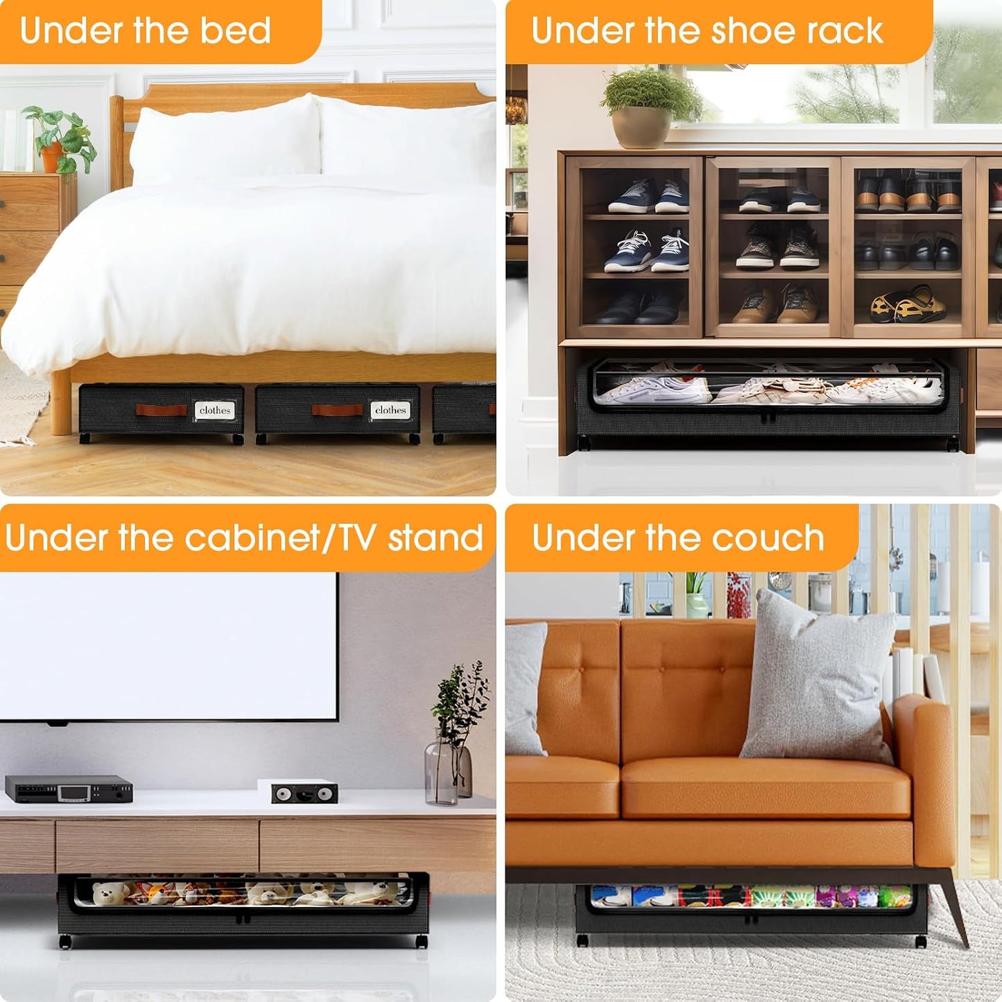 SpaceHacks Under Bed Storage with Wheels 2Pack Storage Containers with Clear Window&Label Under Bed Drawers Rolling Under Bed Storage for Clothes,Shoes, Blankets (30.71 x 16.93 x 6.69 in, Dark Grey)
