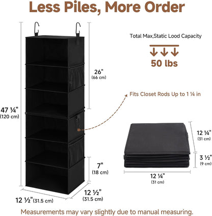 StorageWorks 6-Shelf Closet Organizers, Two 3-Shelf Separable Hanging Shelves for Closet, 12 1⁄2" D x 12 1⁄2" W x 47 ¼" H, Mixing of Beige, White & Ivory