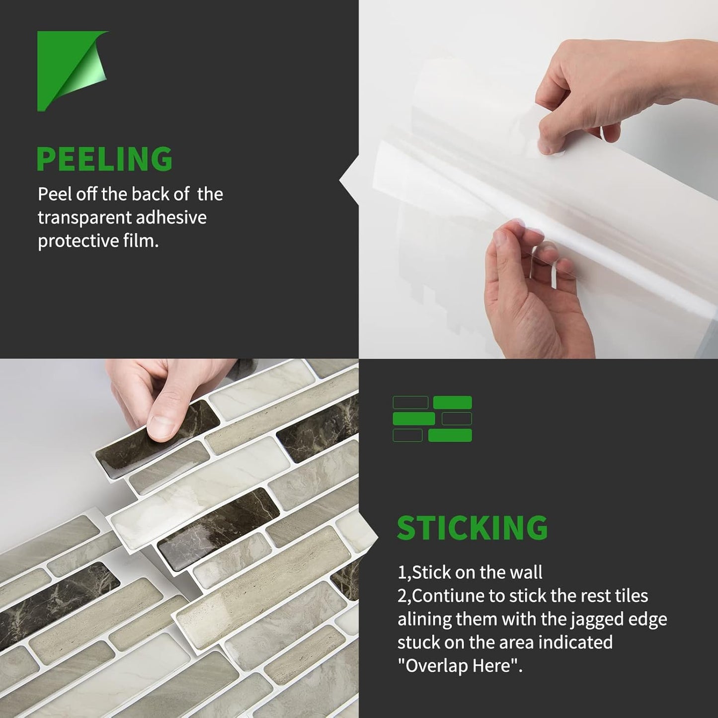 LONGKING Self-Adhesive Kitchen Backsplash, Marble Look Decorative Tiles (10 Tiles)