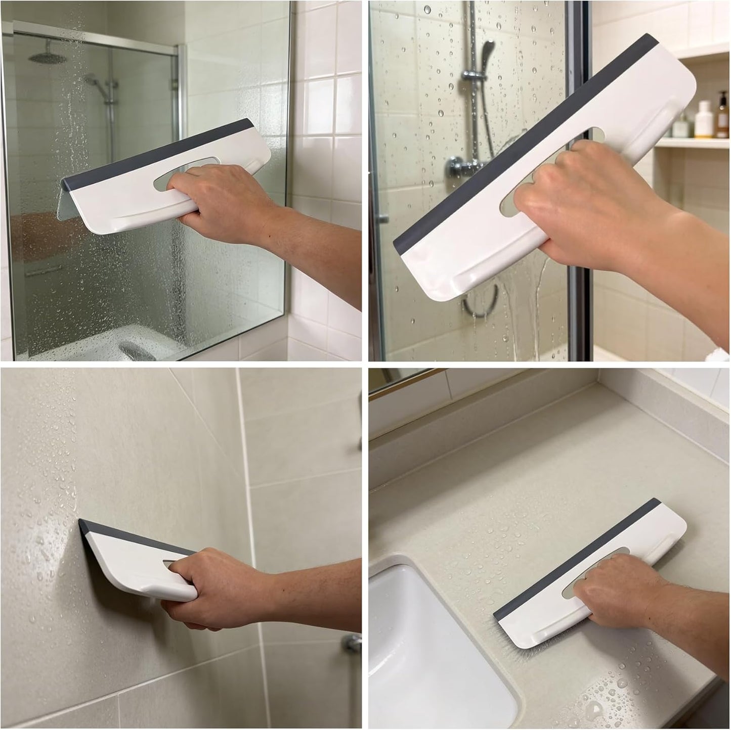 2-in-1 Magnetic Shower Curtain Clips with Squeegee, Pack of 2 – No-Drill Adhesive Wall-Mounted Holder, Keeps Curtain from Blowing Open, Streak-Free Wiper for Glass Door, Stop Water Splash on Floor