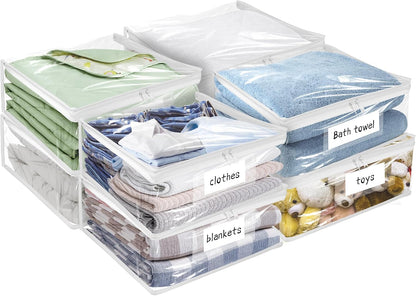 Plastic Storage Bags with Easy-Glide Zipper, Pack of 8, Durable Clear Vinyl Zippered Storage Bags for Clothes Sweaters Comforters Blankets Sheets Bedding (15.7 x 13.8 x 3.9 Inch, White)