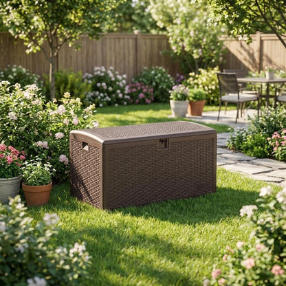 Garvee 73 Gallon Waterproof Large Resin Deck Box Indoor Outdoor, Lockable Storage Container for Patio Furniture Tools, Waterproof Deck Box Patio Storage Bin for Pool Garden, Black