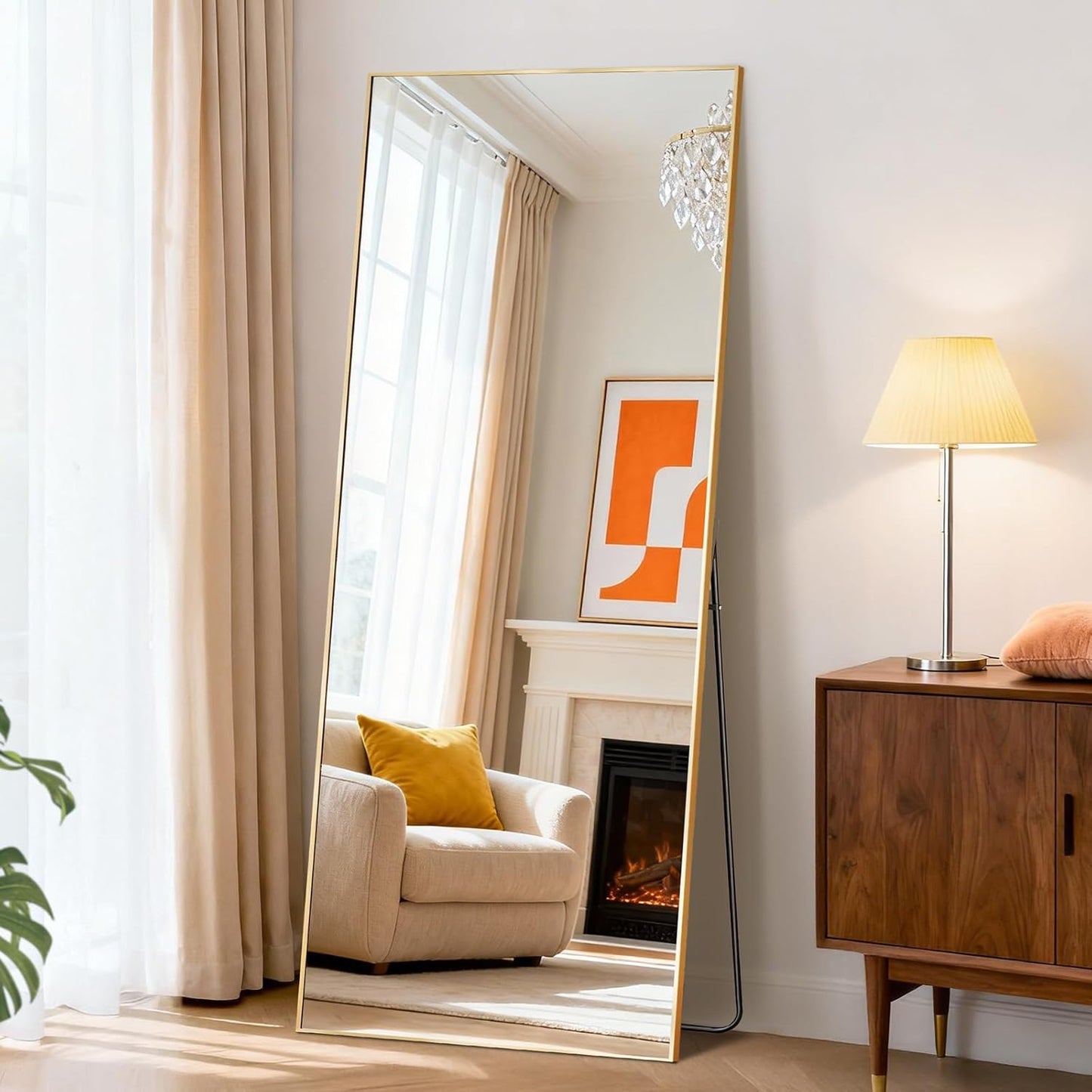 DUMOS 64"x21" Arched Full Length Floor Mirror, Full Body Mirror with Stand, Shatterproof Tempered Glass, Modern Aluminum Alloy Frame, Free Standing or Leaning for Home Decor, Gold